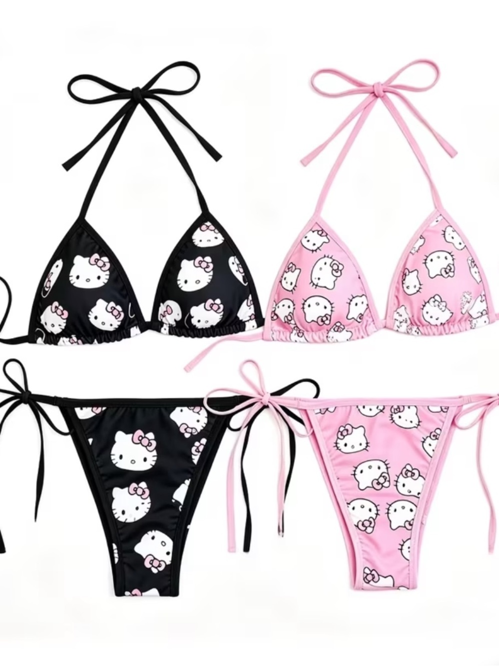 Hello Kitty Black & Pink Two-Piece Tie Bikini Set